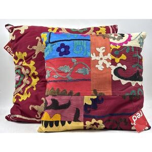 Pair of Home Decor Cushions Turkish Suzani Maison Ottoman NWT Red(squared)
